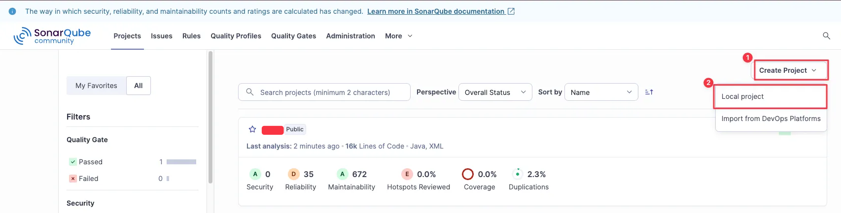 Create Project 버튼 클릭
