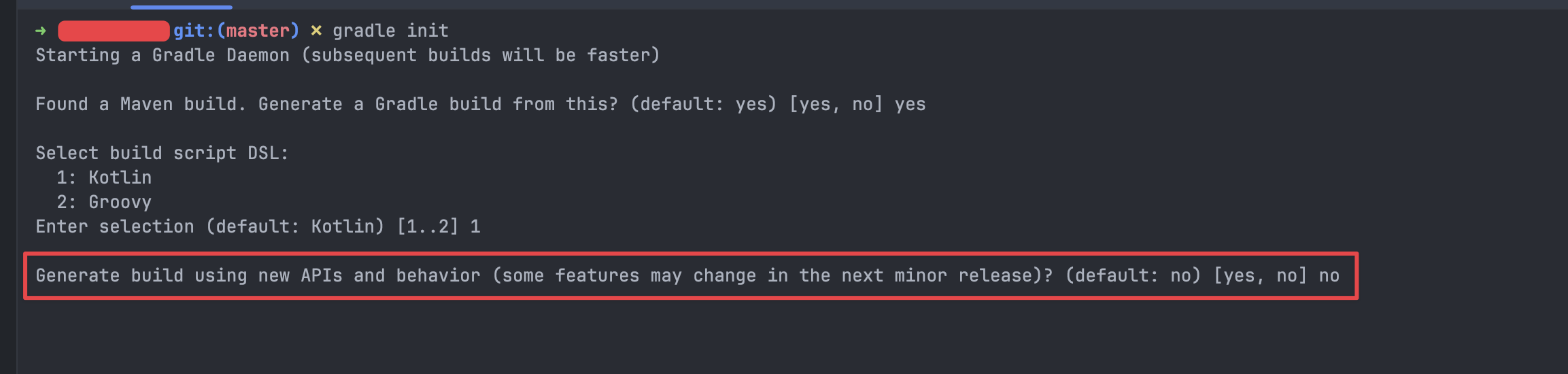gradle init step 3